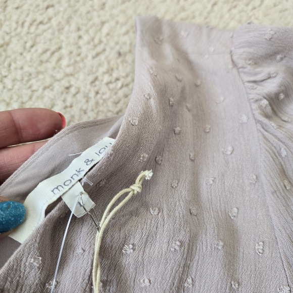 NWT $115 Monk & Lou Swiss Dot Tiered Dress Size L Blush Pink Maeve - Picture 5 of 11